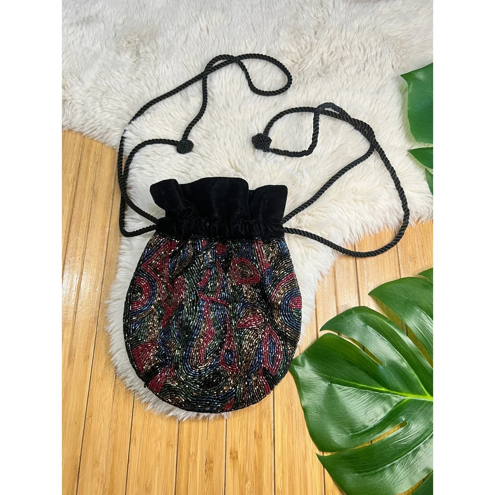 Drawstring beaded Handbags Bags & Pouch velvet exterior & Satin Interior.